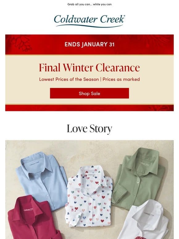Final Winter Clearance Ends TODAY!