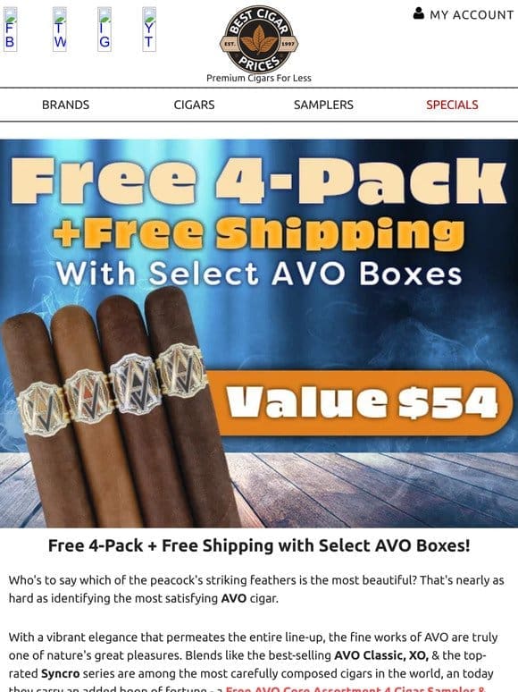 Free 4-Pack + Free Shipping with Select AVO Boxes