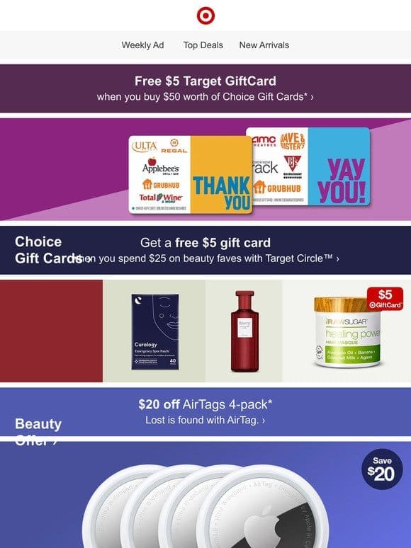 Free $5 Target GiftCard when you buy $50 in Choice Gift Cards