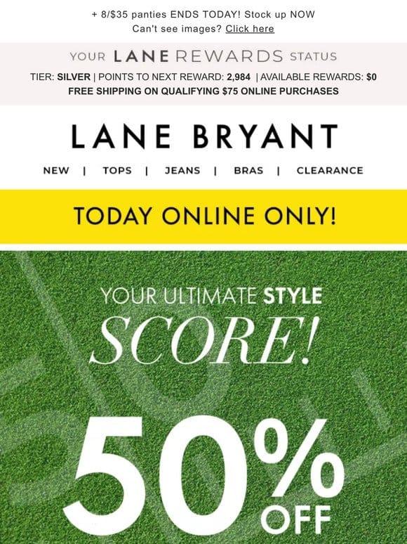 GAME ON! 50% OFF BRAS & CLOTHING!