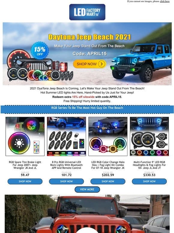 Get 15% Off RGB Series For Jeep Models-To Be The Hottest Guy On Daytona Beach!