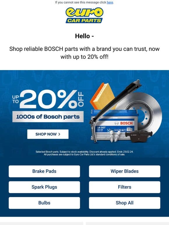 Get Up To 20% Off Trusted BOSCH Parts!