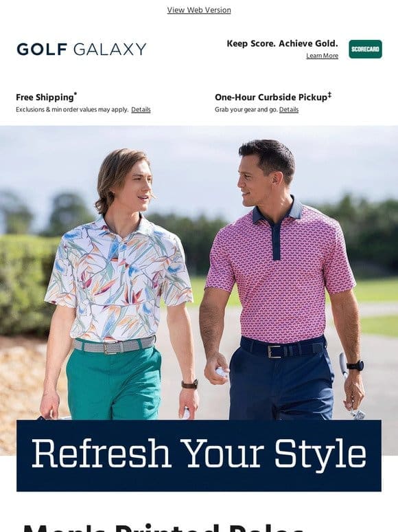 Go bold! Printed polos fit for any course