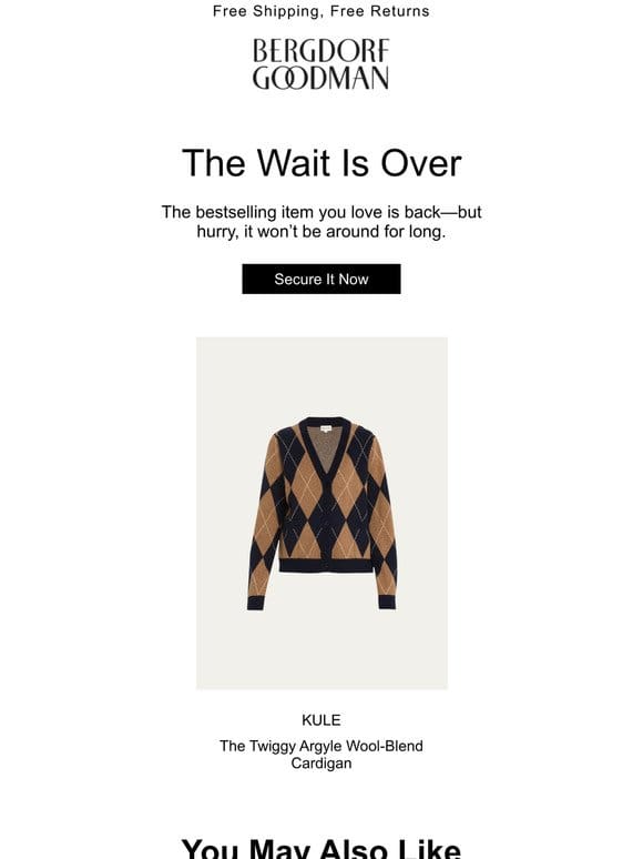 Good News: The The Twiggy Argyle Wool-Blend Cardigan Is Back