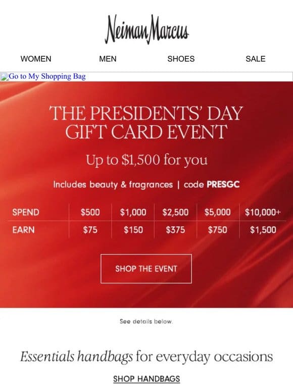 Happening now: The Presidents’ Day Weekend Gift Card Event
