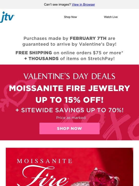 Hey Valentine!   Moissanite Fire is 15% OFF!