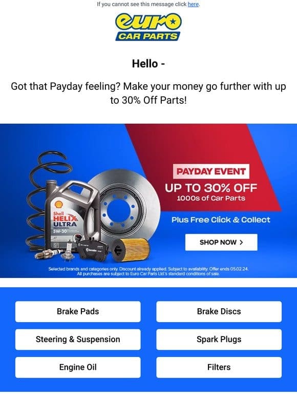 Hey — Get Up To 30% Off Car Parts Today! | Payday Event