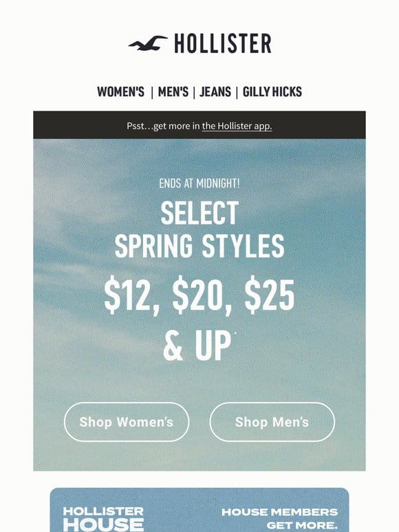 Hours left to shop $12， $20 & $25 styles!