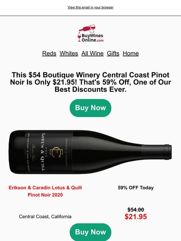 IT’S BACK: 59% OFF This Pinot Noir From Central Coast is a Must Try at this Price!