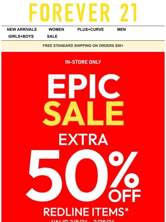 In-Store Exclusive: Extra 50% Off Redlines