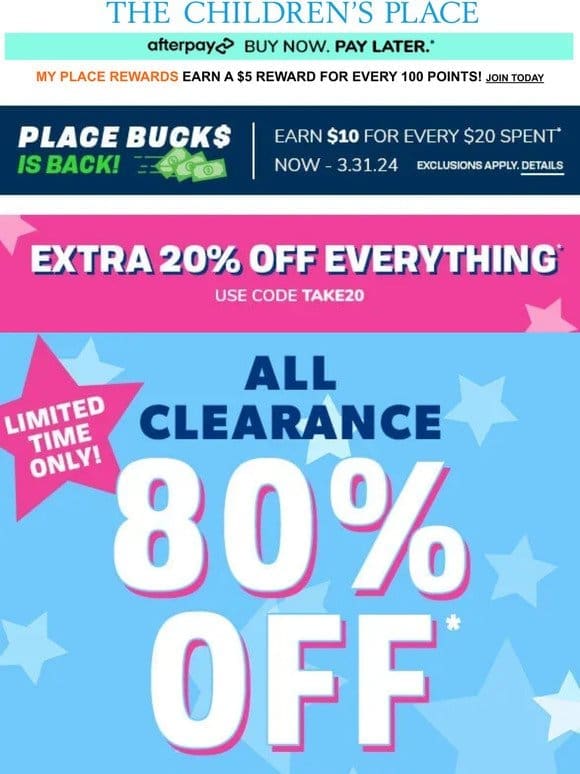 It’s Official: 80% off All Clearance – NO EXCLUSIONS!