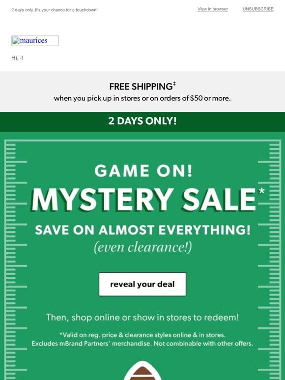 It’s game time: up to 50% off mystery SALE