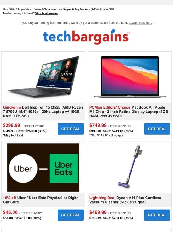 Just $399.99 for Dell Ryzen 7 Laptop | 10% off Uber Gift Cards | $149 Samsung Cordless Stick Vacuum