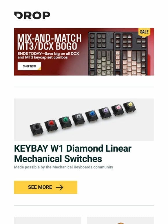 KEYBAY W1 Diamond Linear Mechanical Switches， Drop CTRL V2 Mechanical Keyboard PCBA， Uncommon Carry Cube Lamp and more…