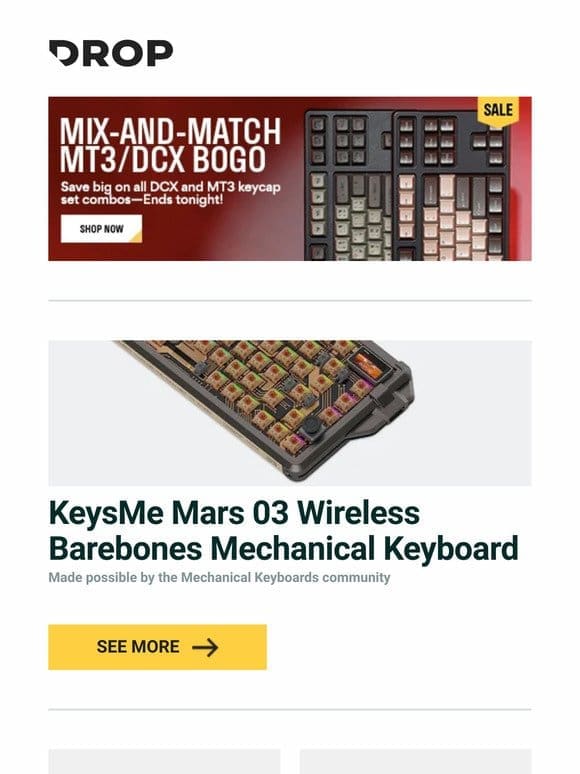 KeysMe Mars 03 Wireless Barebones Mechanical Keyboard， KeysMe Mission To Mars Desk Mat， Vigilant Audio SwitchOne Wireless Powered Speakers and more…