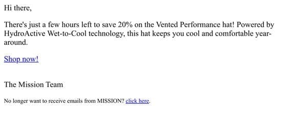 LAST CHANCE: 20% OFF VENTED PERFORMANCE HAT