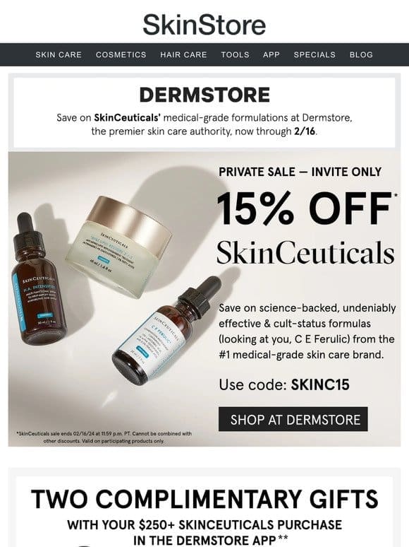 LIVE NOW: 15% off SkinCeuticals at Dermstore✨