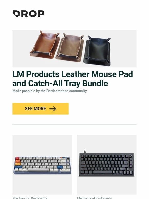 LM Products Leather Mouse Pad and Catch-All Tray Bundle， AlohaKB Trailblazer PBT Keycap Set， Drop DCL Shadow Keycap Set and more…