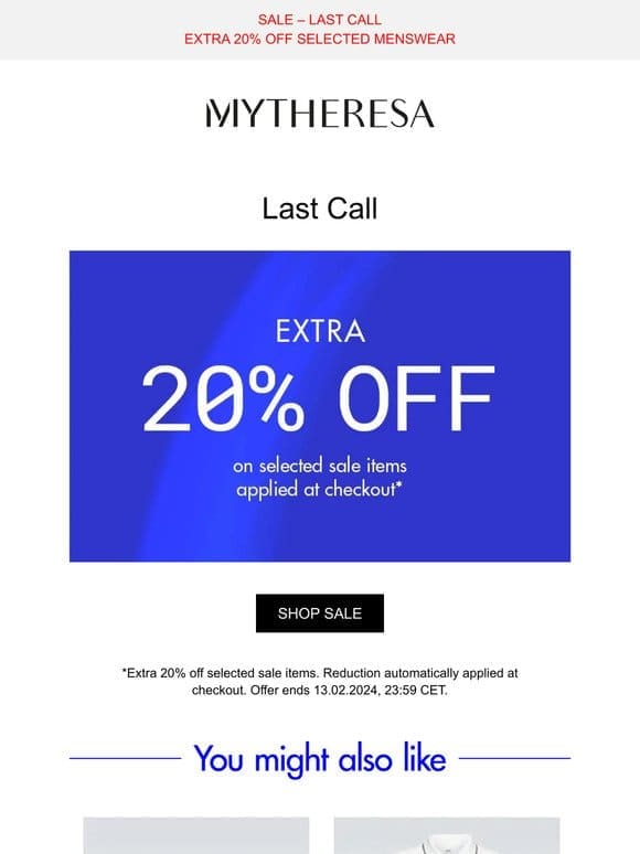 Last Call: Take an extra 20% off selected men’s sale items