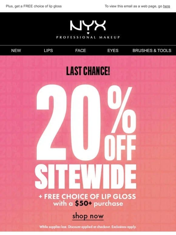 Last chance! 20% off sitewide