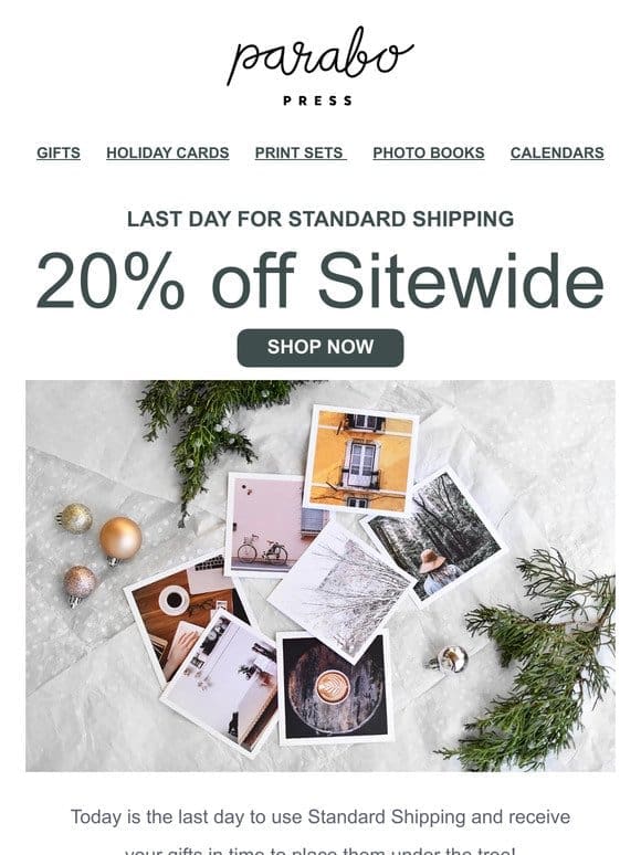 Last chance for standard shipping + 20% off!