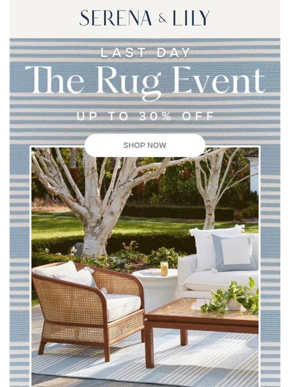 Last chance for up to 30% off rugs.