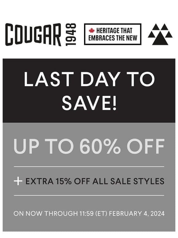 Last day to save an EXTRA 15% on sale