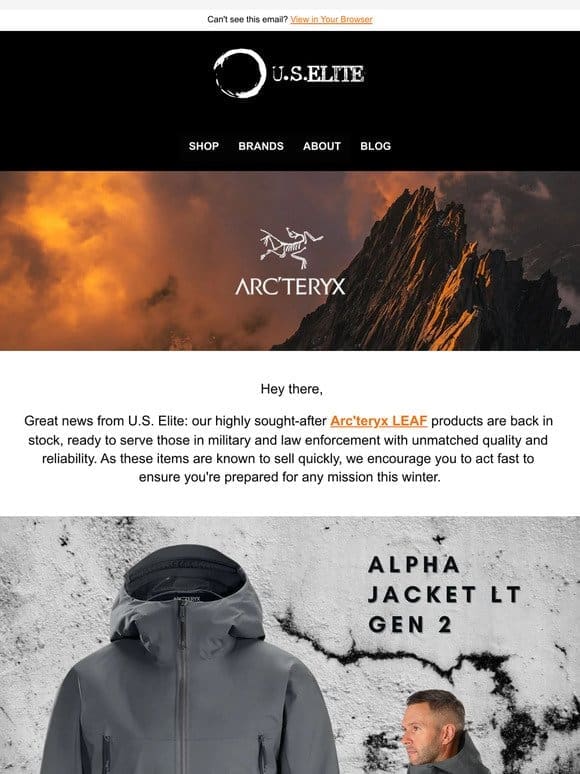 Limited Stock Alert: Arc’teryx LEAF Gear Available Now at U.S. Elite!