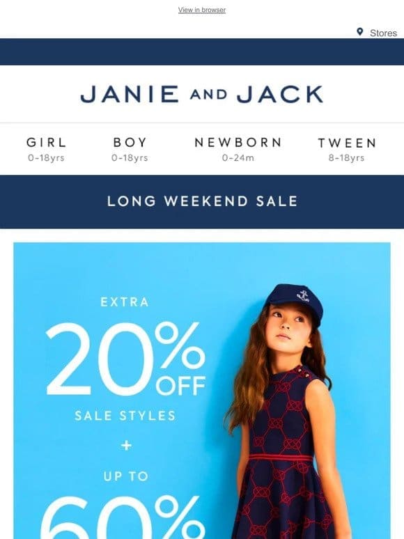 Long Weekend Sale: extra 20% off + up to 60% off