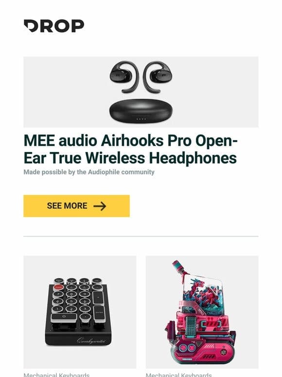 MEE audio Airhooks Pro Open-Ear True Wireless Headphones， QwerkyToys QWERKYWRITER NUMKEY Numpad， Dwarf Factory Mc.Long The Figure and more…