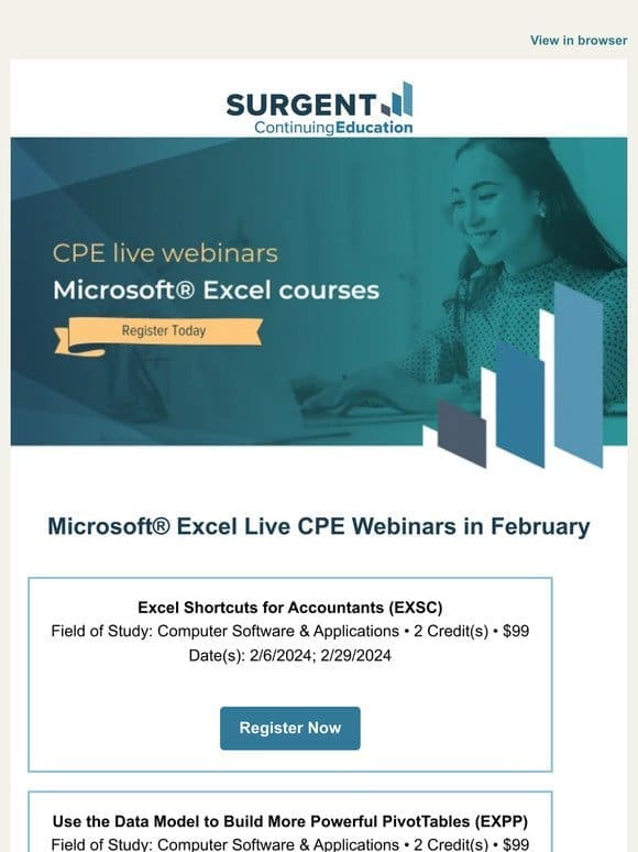 Microsoft Excel CPE live webinars in February