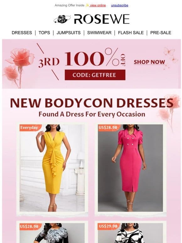 NEW BODYCON DRESSES: 3RD FREE!