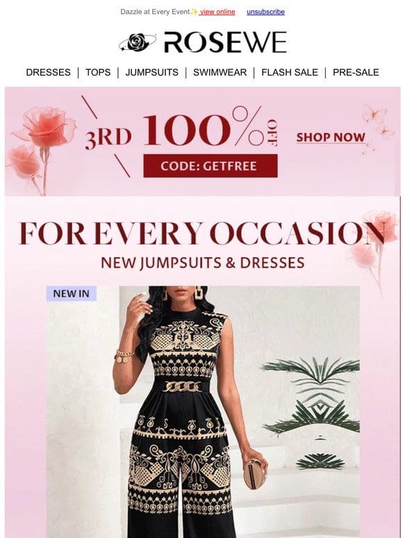 NEW JUMPSUITS & DRESSES: 100% OFF FOR YOU!