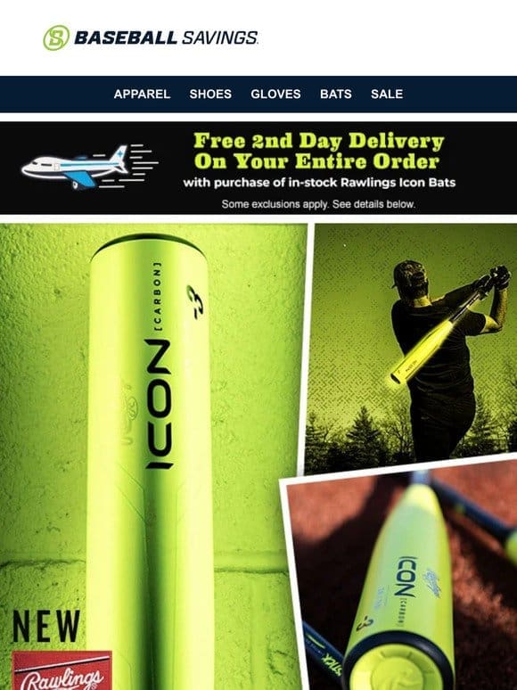 NEW Rawlings Icon Glowstick Bat Just Arrived w/ Free 2nd Day Delivery!