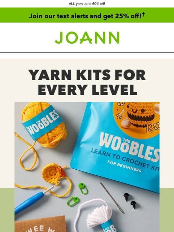 NEW yarn kits starting at $29.99 + 25% off ALL Lion Brand & Bernat yarn!