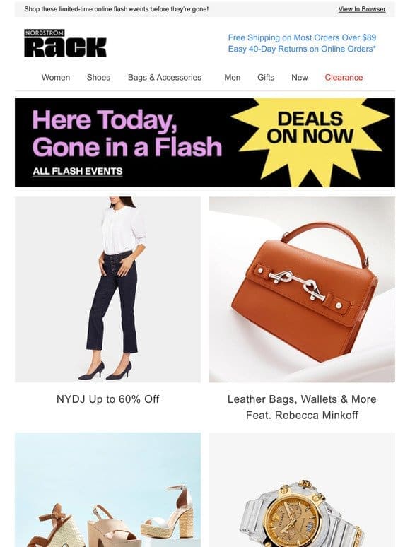 NYDJ Up to 60% Off | Leather Bags， Wallets & More Feat. Rebecca Minkoff | New-In Women’s Sandals Up to 60% Off | And More!