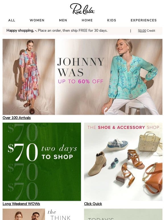 New Johnny Was Up to 60% Off • All $70 for Two Days