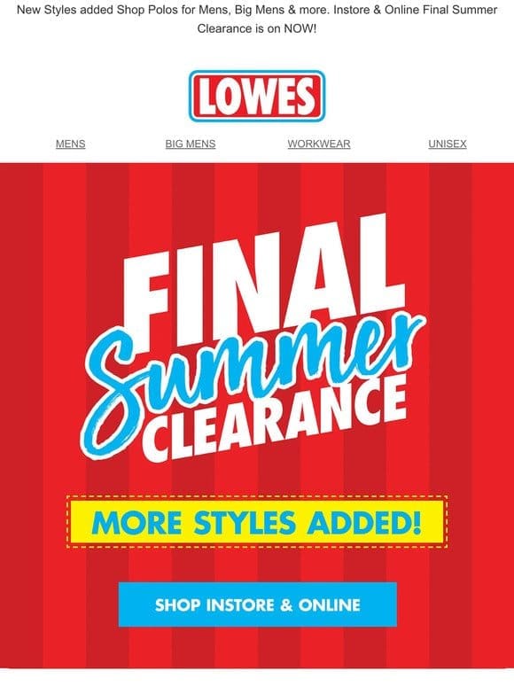 New Styles Added! Final Summer Clearance ☀️  Shop Instore & Online