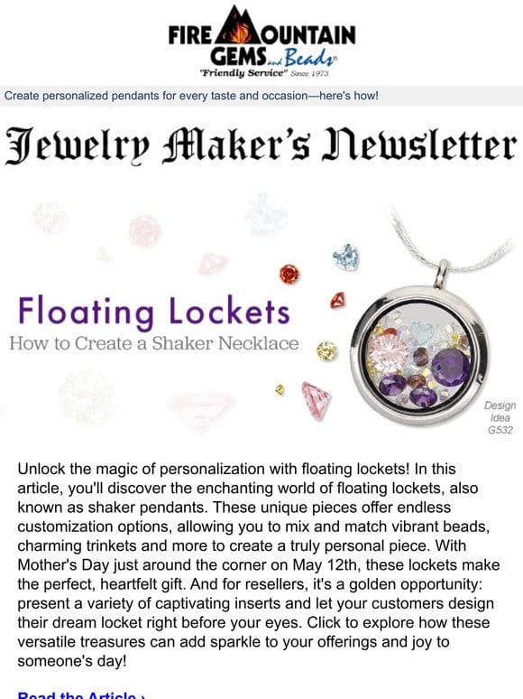 Newsletter for Jewelry Makers: Versatile， Customizable Floating Lockets