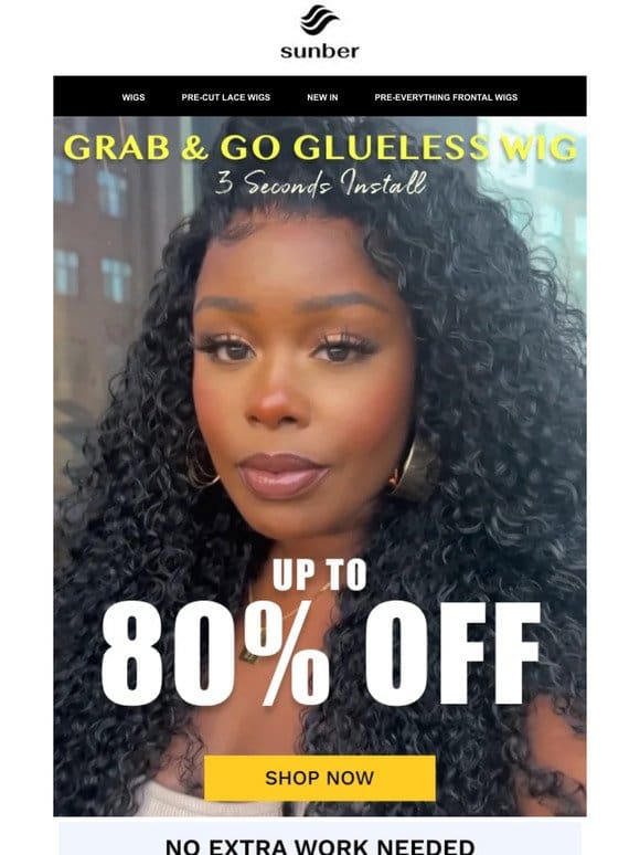 No extra work needed–80% off for glueless wig