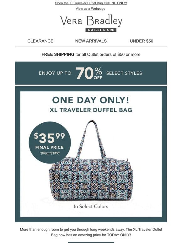 ONLINE ONLY ONE-DAY DEAL: XL Traveler Duffel Bag