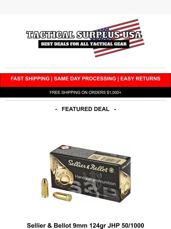 ONLY 35 CPR   Sellier & Bellot 9mm 124gr JHP Ammo