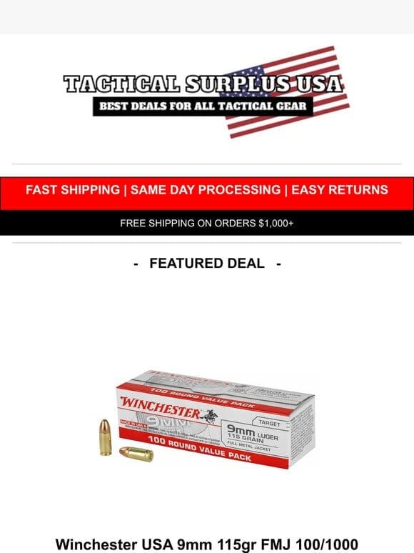 PRICE DROP   Winchester 9mm 115gr FMJ Ammo Value Pack