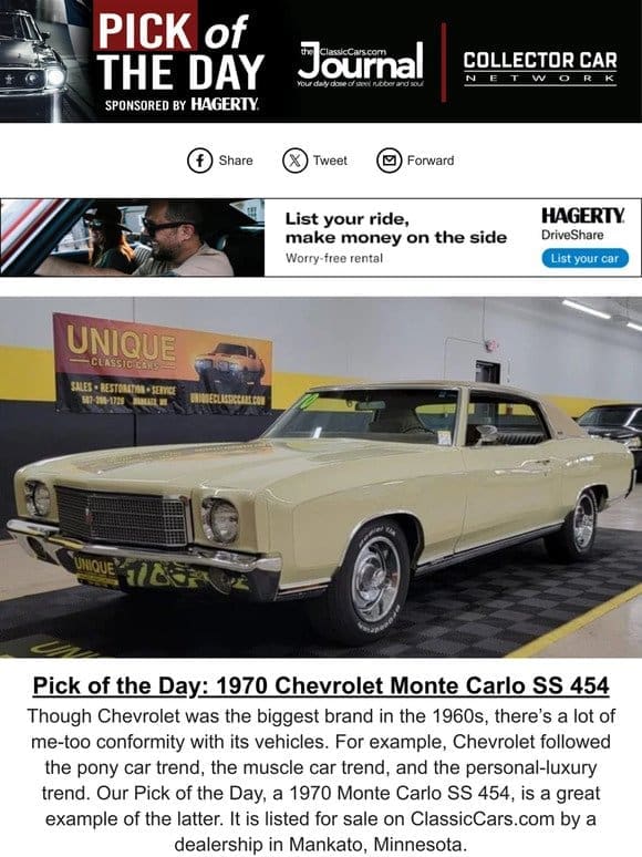 Pick of the Day: 1970 Chevrolet Monte Carlo SS 454