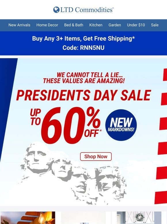 Presidential Deal: Buy 3+ Items， Get Free Shipping!