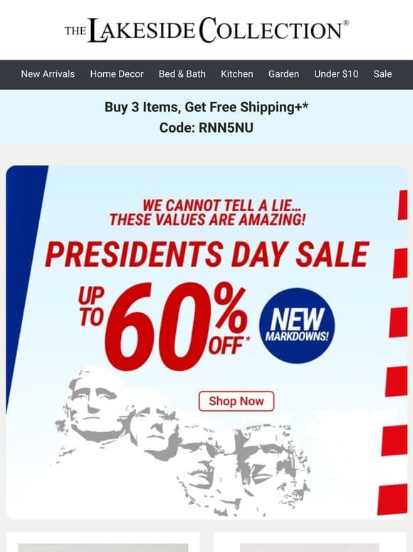 Presidential Savings! Buy 3+ Items， Get FREE Shipping!
