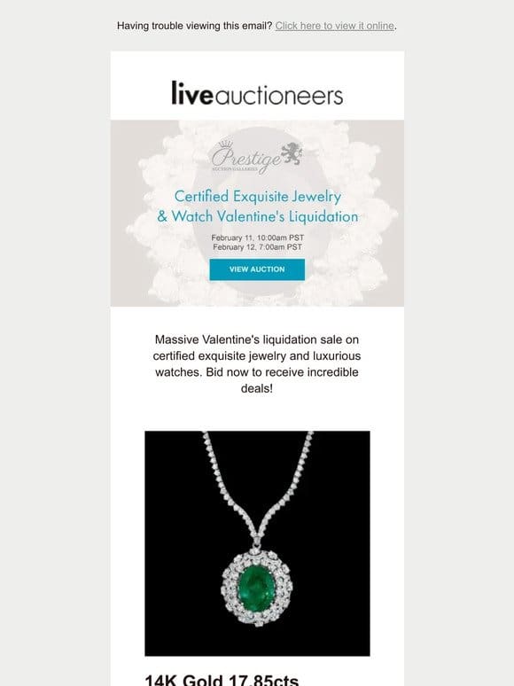 Prestige Auction Galleries | Certified Exquisite Jewelry & Watch Valentine’s Liquidation