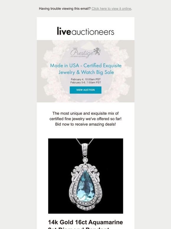 Prestige Auction Galleries | Made in USA – Certified Exquisite Jewelry & Watch Big Sale