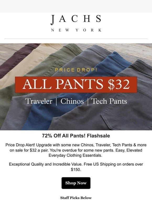 Price Drop! $72% Off Pants Flashsale