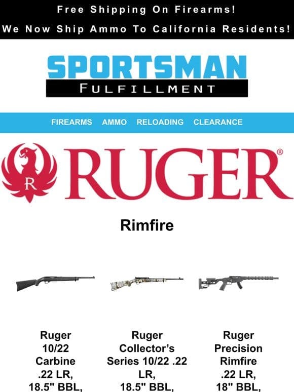 Ruger Rifle Blowout! Rimfires – Varmint – Straight Wall + Many More!